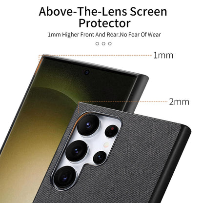 Samsung Galaxy S23 Ultra 5G Case - Vegan Leather and Twill Fabric Skin with Anti-Scratch and Drop Protection Back Phone Case