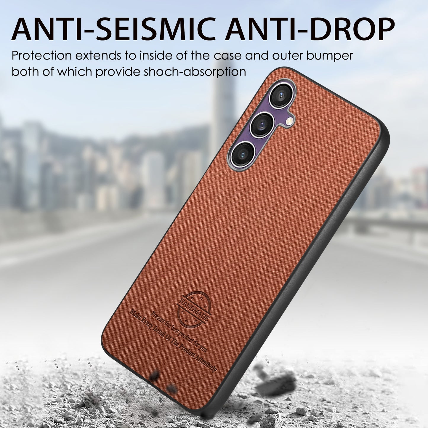 Samsung Galaxy S23 FE 5G Case - Vegan Leather and Twill Fabric Skin with Anti-Scratch and Drop Protection Back Phone Case