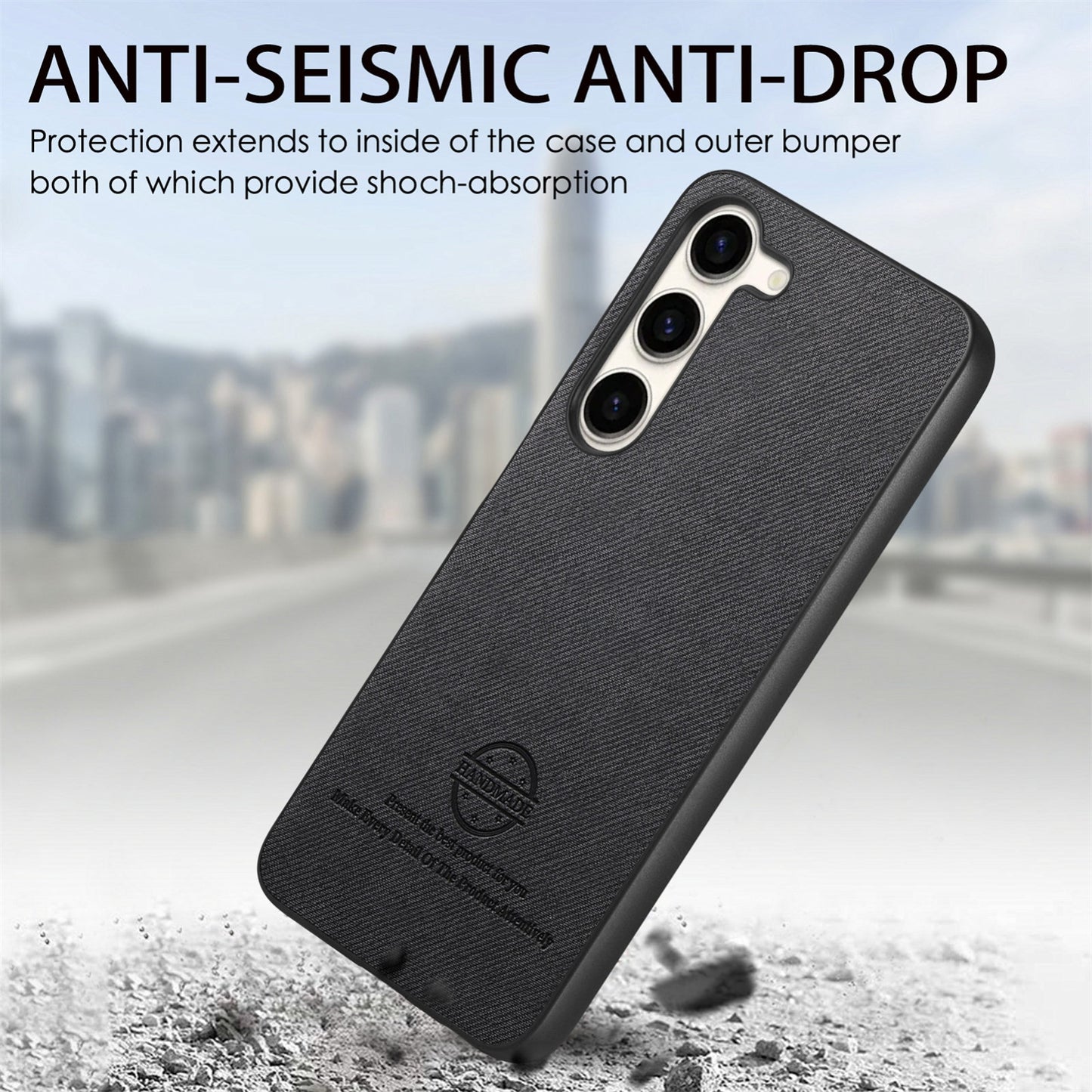 Samsung Galaxy S24 5G Case - Vegan Leather and Twill Fabric Skin with Anti-Scratch and Drop Protection Back Phone Case