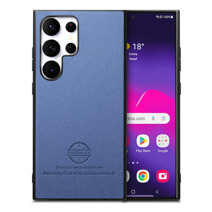 Samsung Galaxy S24 Ultra 5G Case - Vegan Leather and Twill Fabric Skin with Anti-Scratch and Drop Protection Back Phone Case