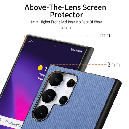 Samsung Galaxy S24 Ultra 5G Case - Vegan Leather and Twill Fabric Skin with Anti-Scratch and Drop Protection Back Phone Case