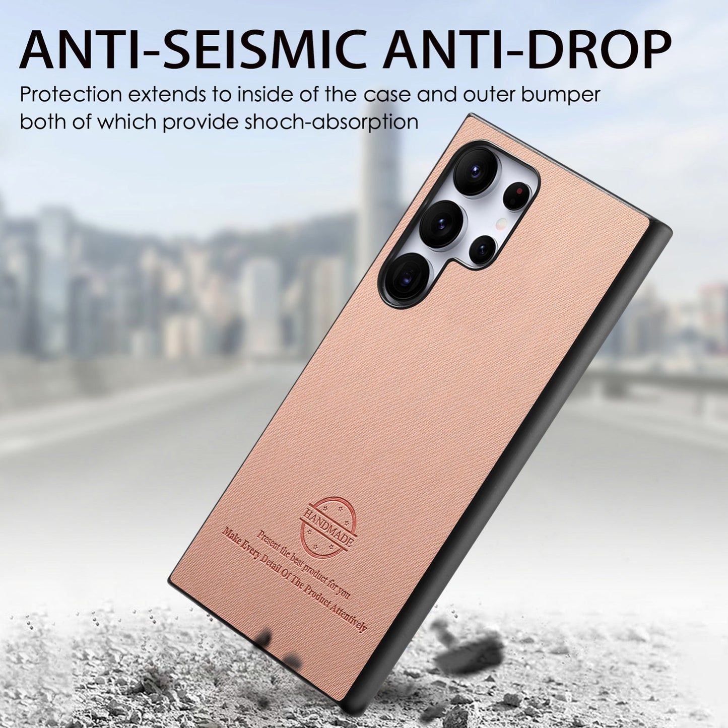 Samsung Galaxy S24 Ultra 5G Case - Vegan Leather and Twill Fabric Skin with Anti-Scratch and Drop Protection Back Phone Case