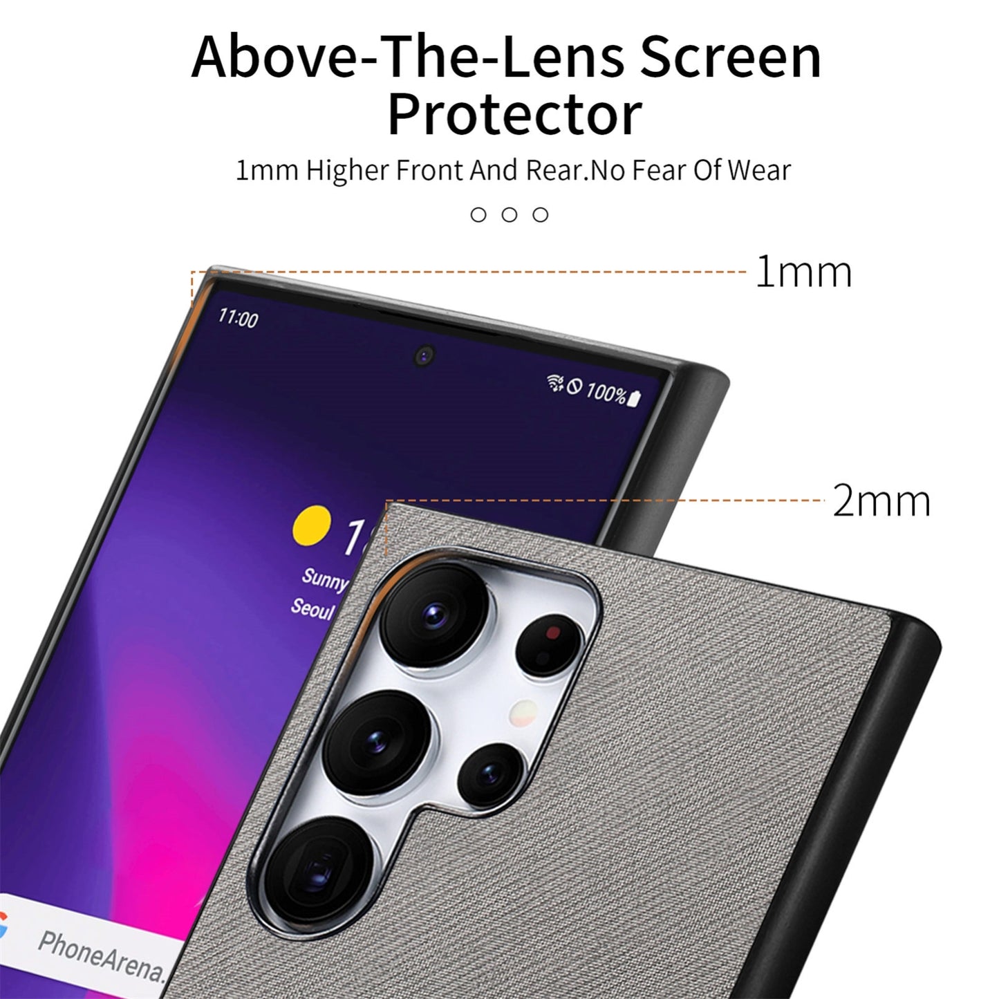 Samsung Galaxy S24 Ultra 5G Case - Vegan Leather and Twill Fabric Skin with Anti-Scratch and Drop Protection Back Phone Case