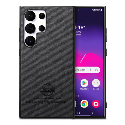 Samsung Galaxy S24 Ultra 5G Case - Vegan Leather and Twill Fabric Skin with Anti-Scratch and Drop Protection Back Phone Case