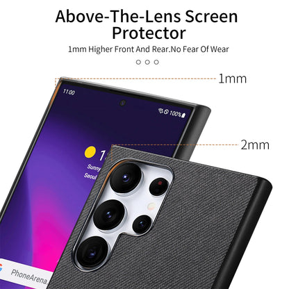 Samsung Galaxy S24 Ultra 5G Case - Vegan Leather and Twill Fabric Skin with Anti-Scratch and Drop Protection Back Phone Case