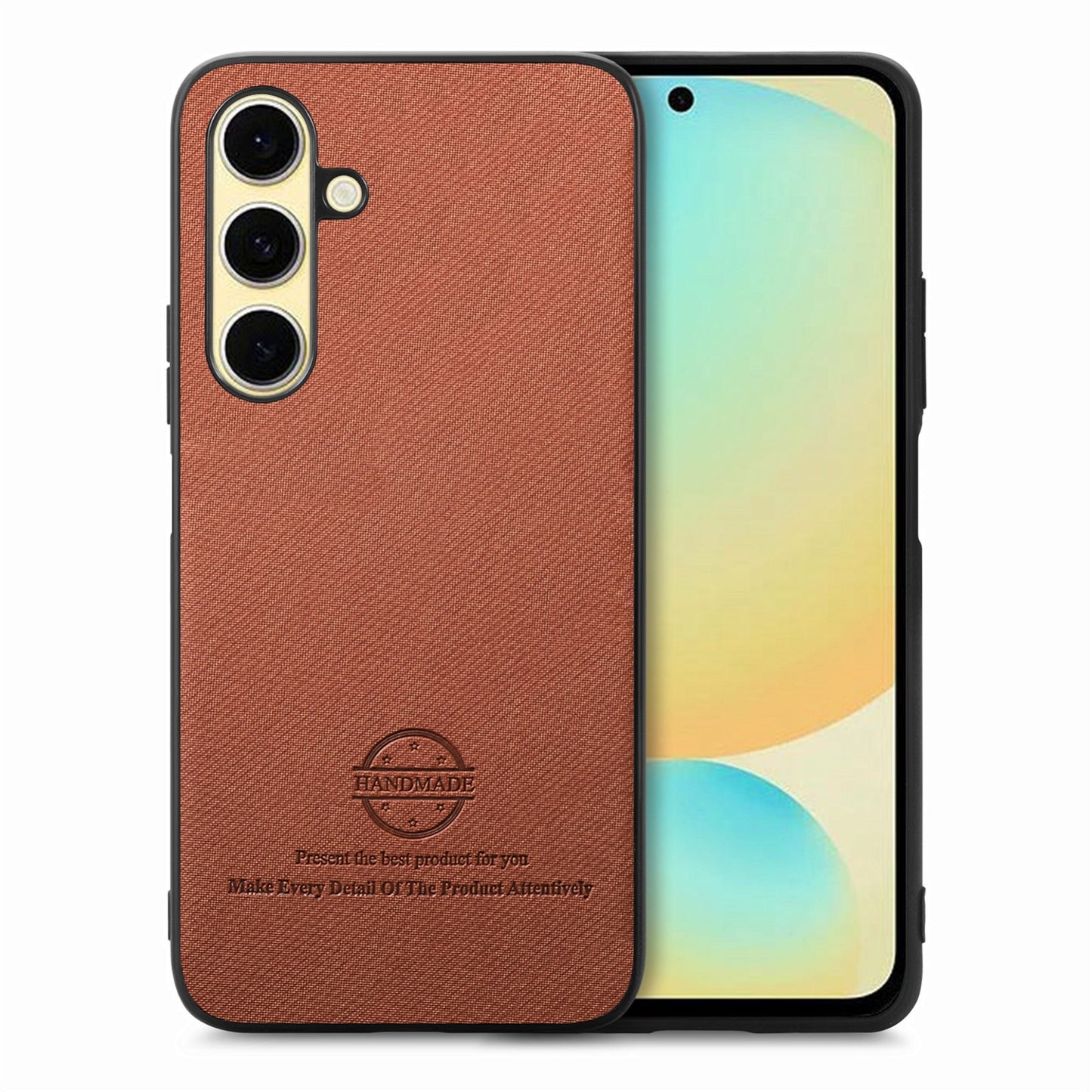 Samsung Galaxy S24 FE 5G Case - Vegan Leather and Twill Fabric Skin with Anti-Scratch and Drop Protection Back Phone Case