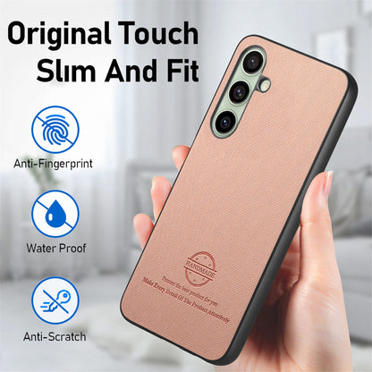Samsung Galaxy S24 FE 5G Case - Vegan Leather and Twill Fabric Skin with Anti-Scratch and Drop Protection Back Phone Case