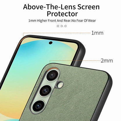 Samsung Galaxy S24 FE 5G Case - Vegan Leather and Twill Fabric Skin with Anti-Scratch and Drop Protection Back Phone Case