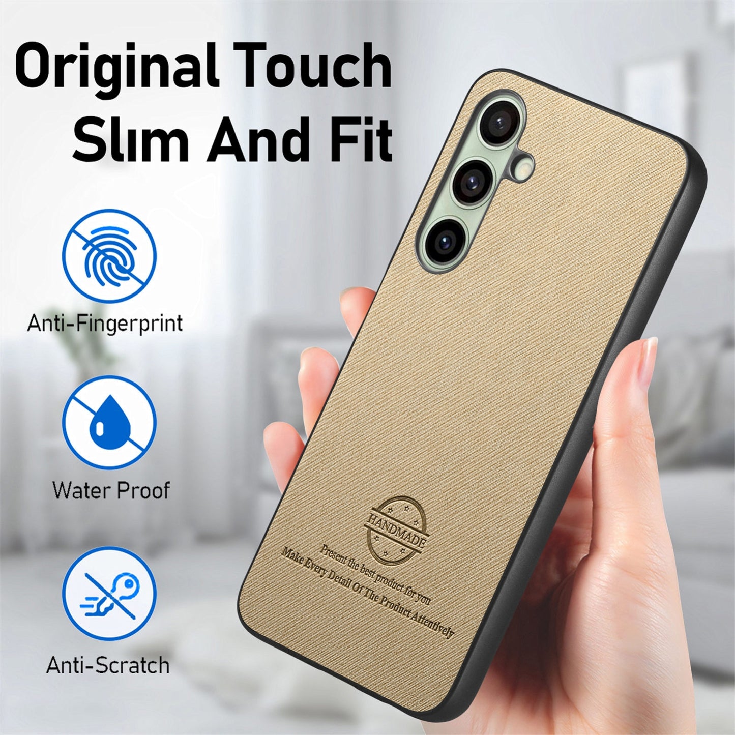 Samsung Galaxy S24 FE 5G Case - Vegan Leather and Twill Fabric Skin with Anti-Scratch and Drop Protection Back Phone Case