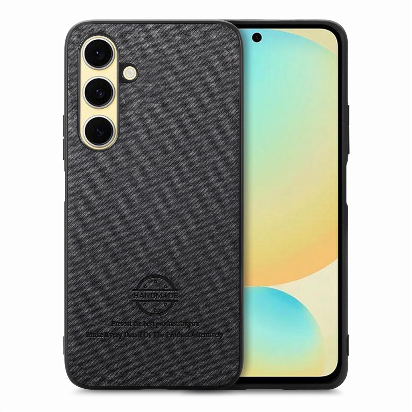 Samsung Galaxy S24 FE 5G Case - Vegan Leather and Twill Fabric Skin with Anti-Scratch and Drop Protection Back Phone Case