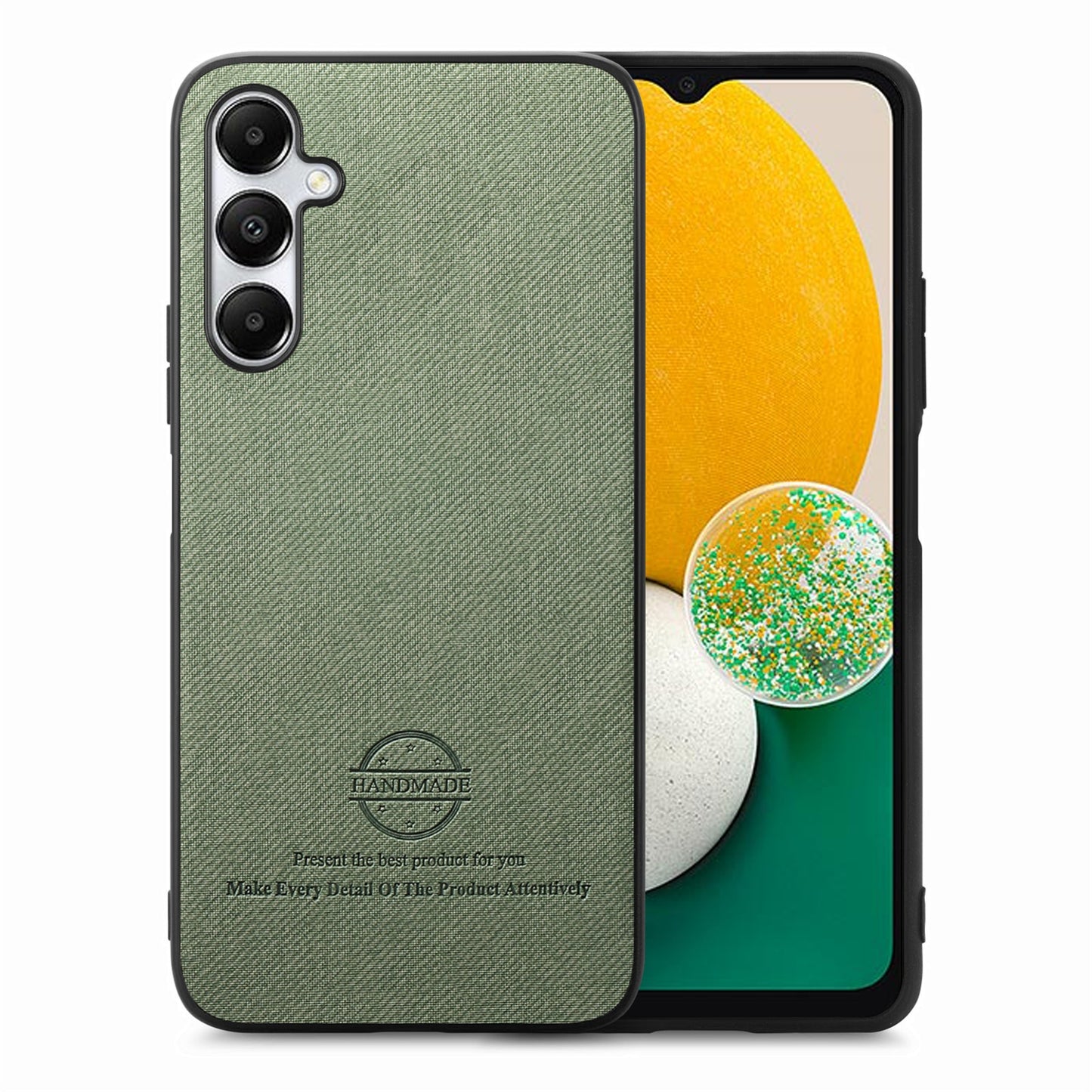 Samsung Galaxy A04s Case - Vegan Leather and Twill Fabric Skin with Anti-Scratch and Drop Protection Back Phone Case