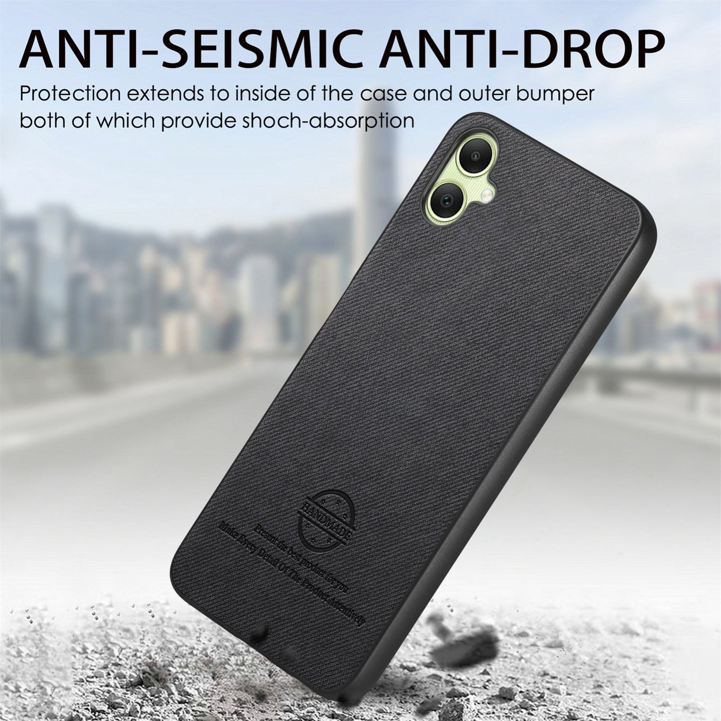 Samsung Galaxy A04 4G Case - Vegan Leather and Twill Fabric Skin with Anti-Scratch and Drop Protection Back Phone Case