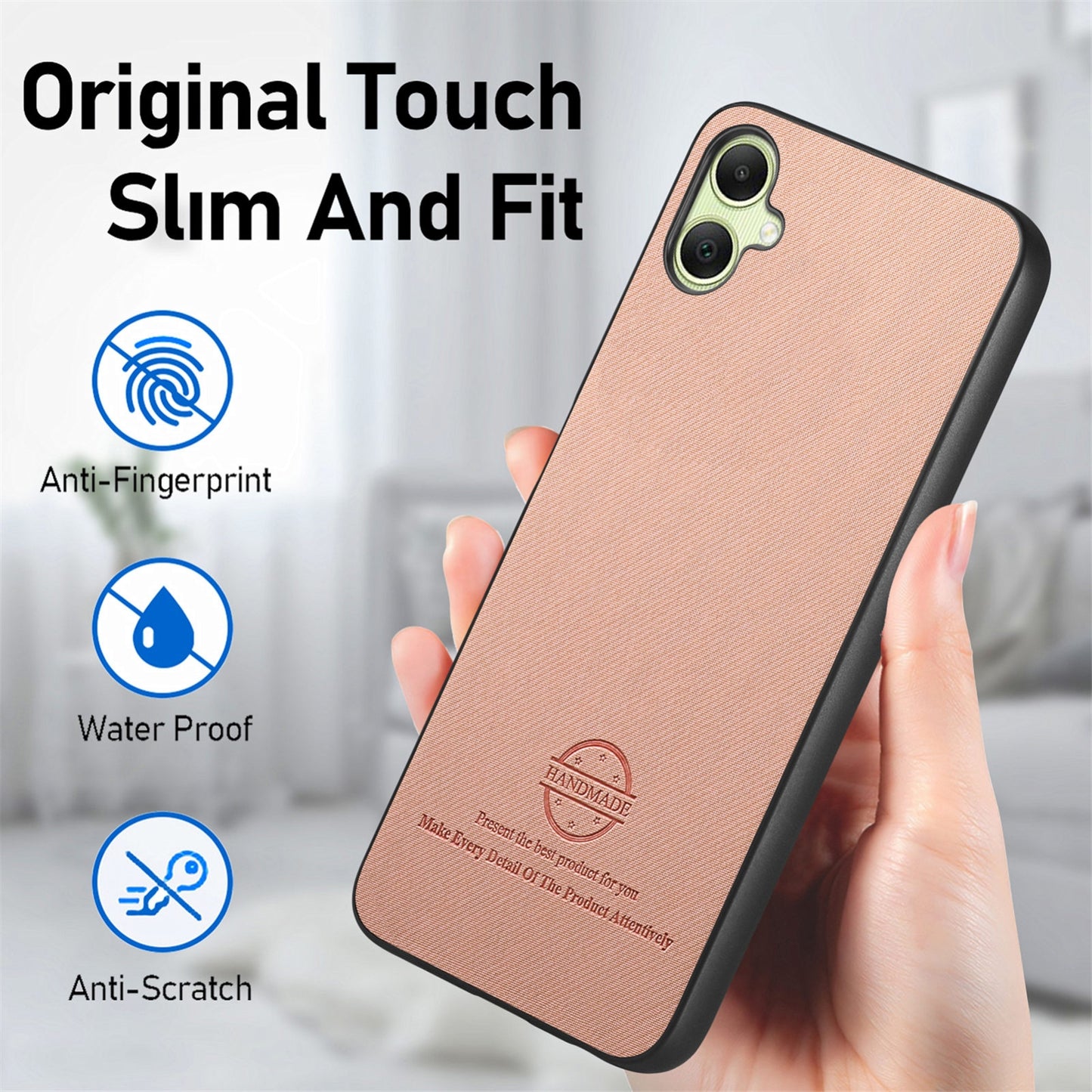 Samsung Galaxy M04 Case - Vegan Leather and Twill Fabric Skin with Anti-Scratch and Drop Protection Back Phone Case