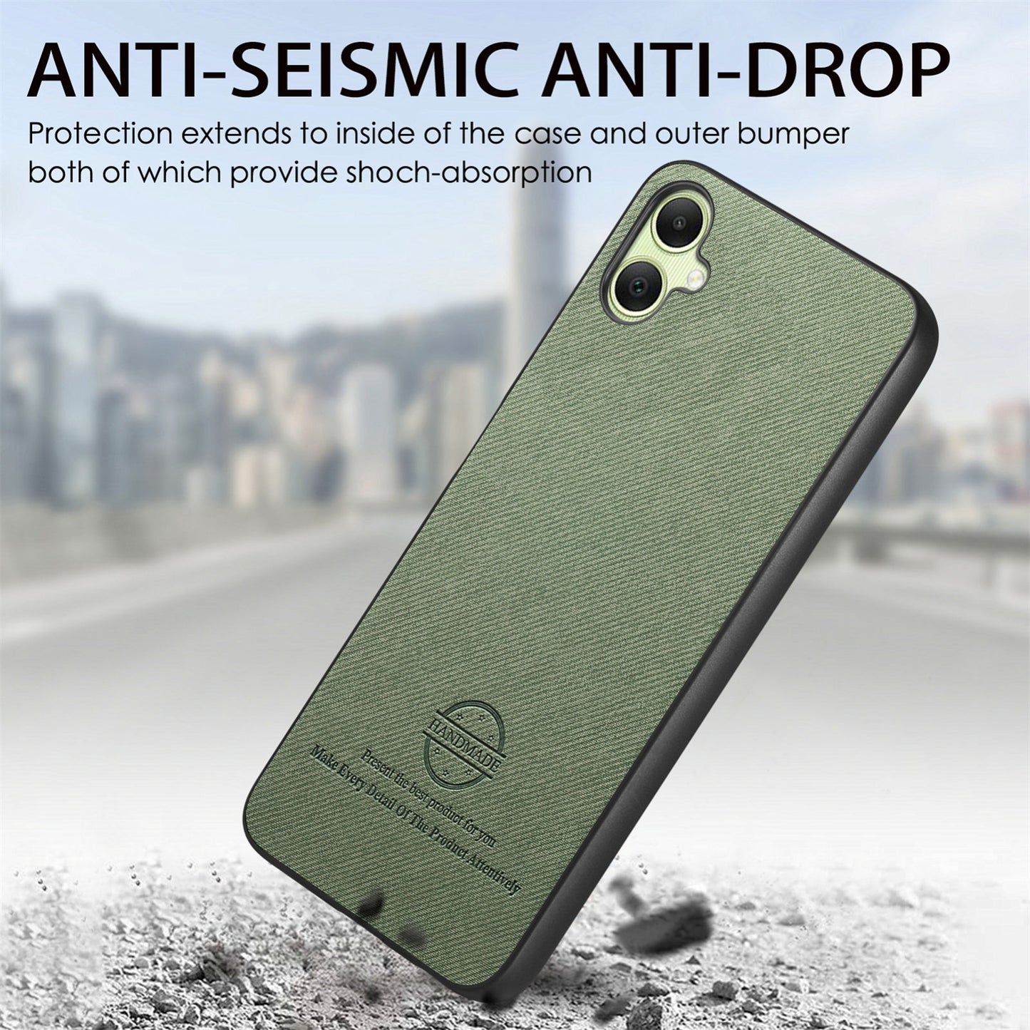 Samsung Galaxy A04e Case - Vegan Leather and Twill Fabric Skin with Anti-Scratch and Drop Protection Back Phone Case
