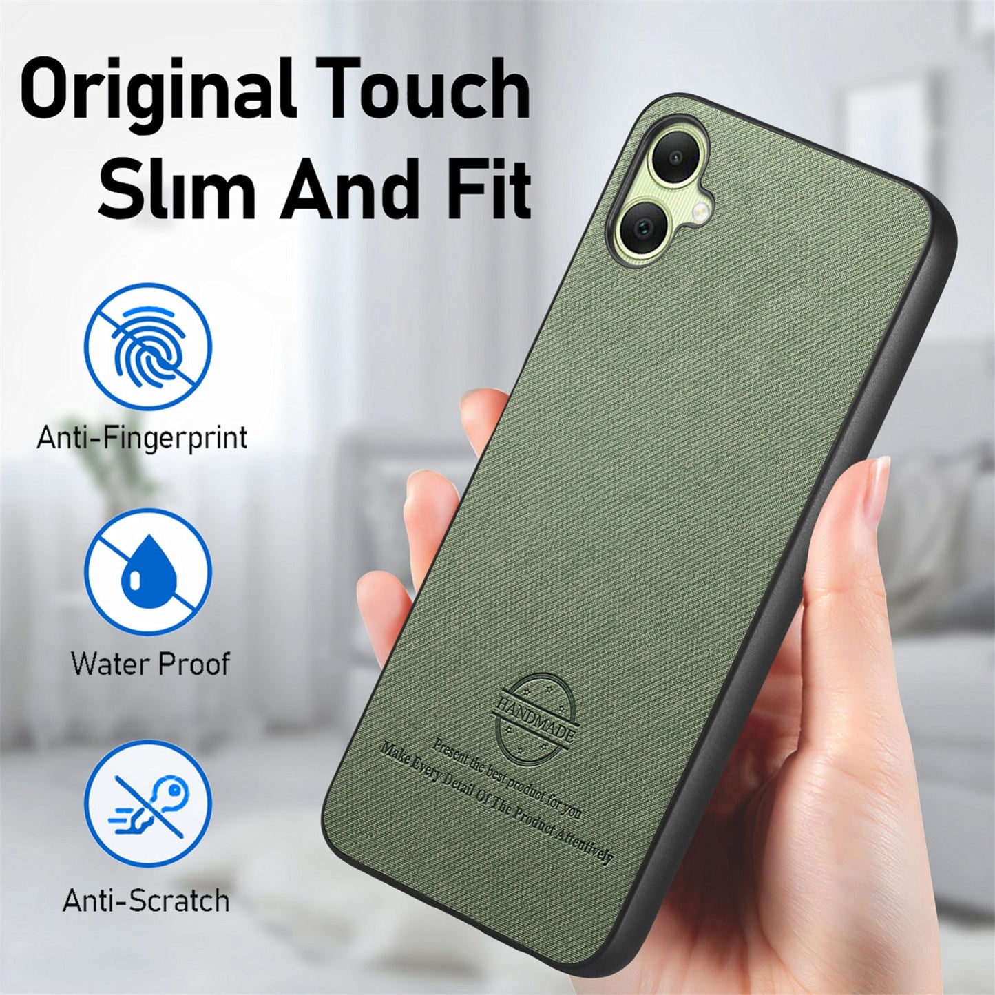 Samsung Galaxy A04e Case - Vegan Leather and Twill Fabric Skin with Anti-Scratch and Drop Protection Back Phone Case