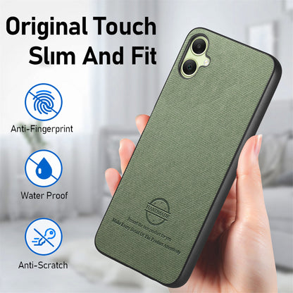 Samsung Galaxy A04e Case - Vegan Leather and Twill Fabric Skin with Anti-Scratch and Drop Protection Back Phone Case