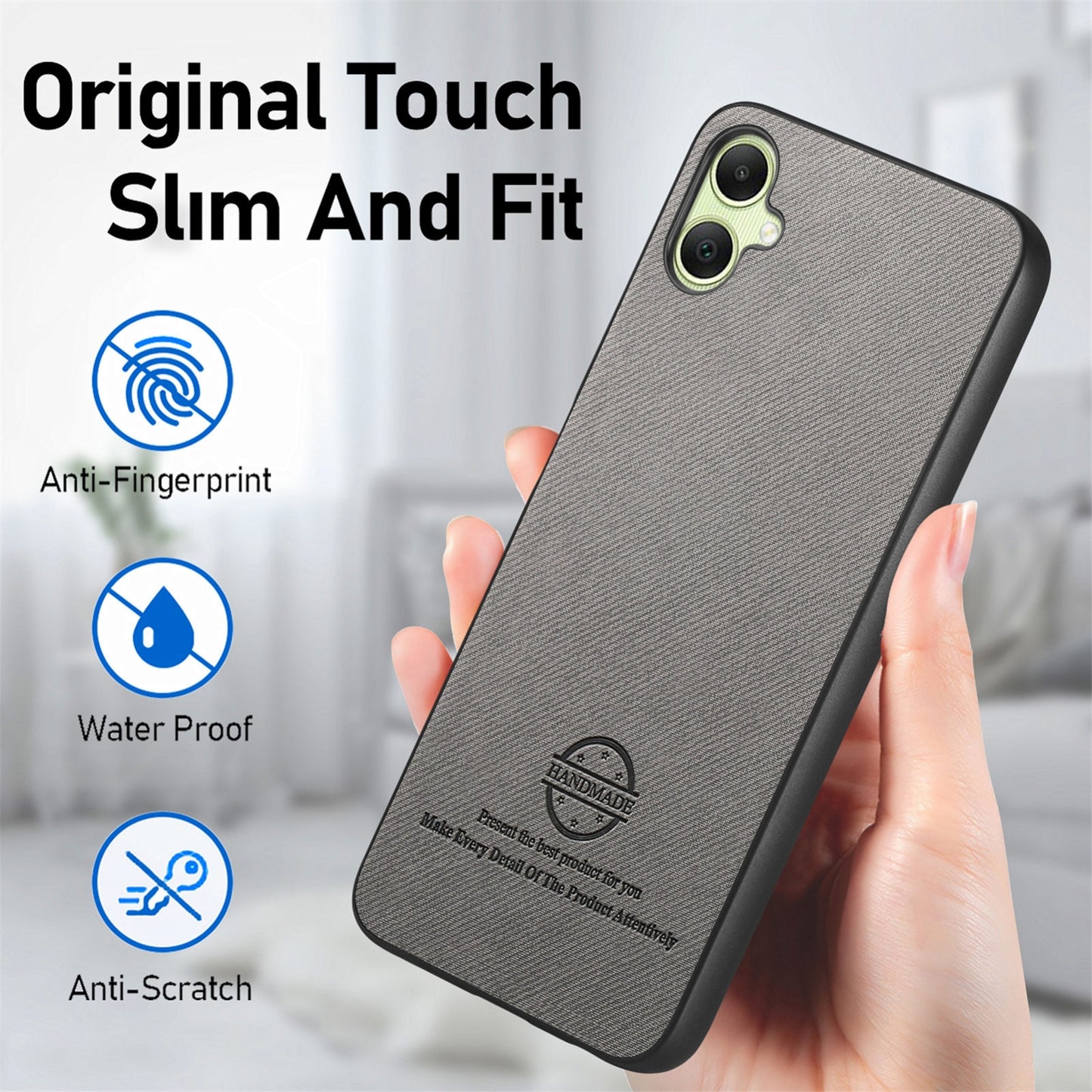Samsung Galaxy A04e Case - Vegan Leather and Twill Fabric Skin with Anti-Scratch and Drop Protection Back Phone Case