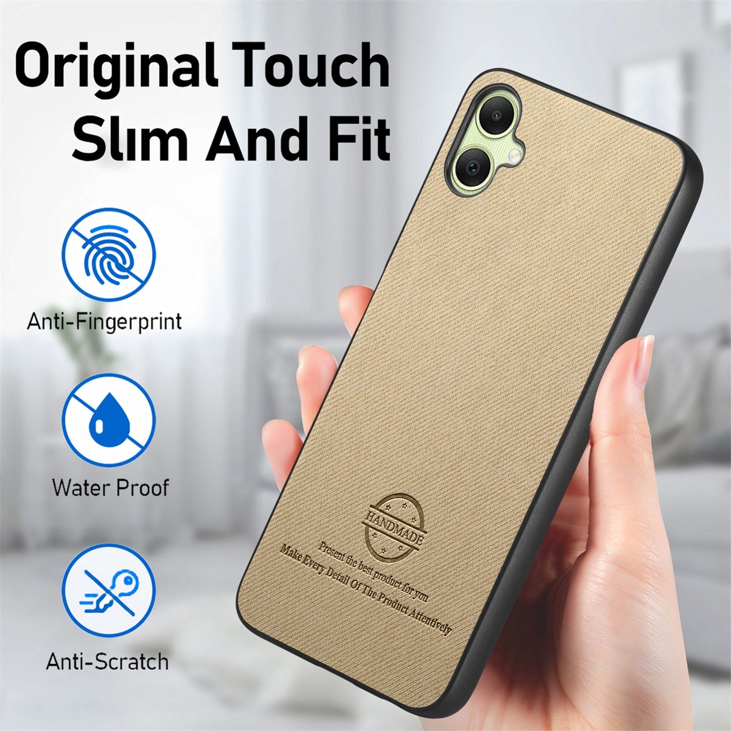 Samsung Galaxy F04 Case - Vegan Leather and Twill Fabric Skin with Anti-Scratch and Drop Protection Back Phone Case