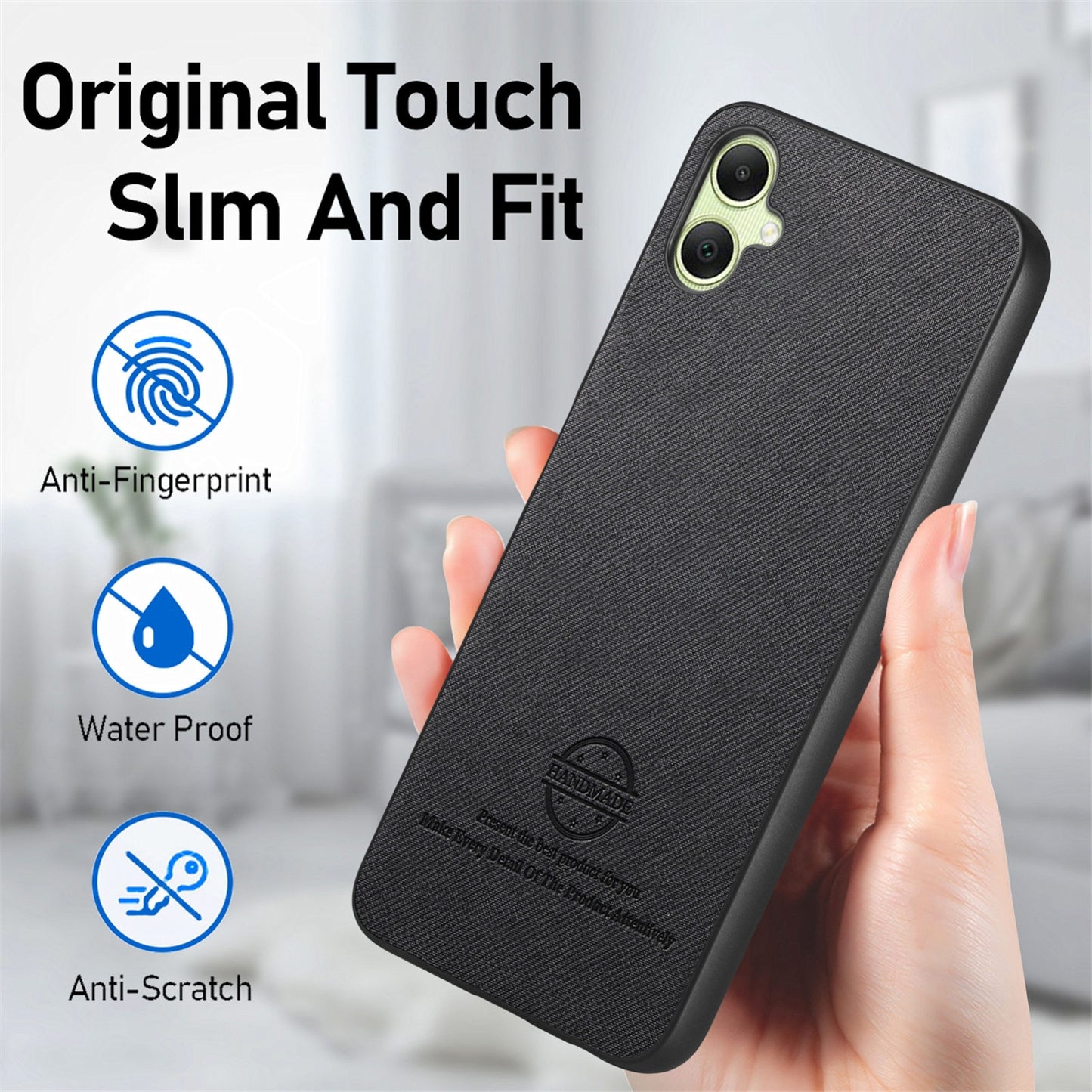Samsung Galaxy A04e Case - Vegan Leather and Twill Fabric Skin with Anti-Scratch and Drop Protection Back Phone Case