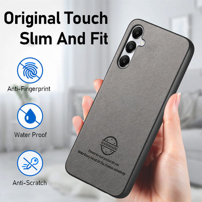 Samsung Galaxy A05s Case - Vegan Leather and Twill Fabric Skin with Anti-Scratch and Drop Protection Back Phone Case