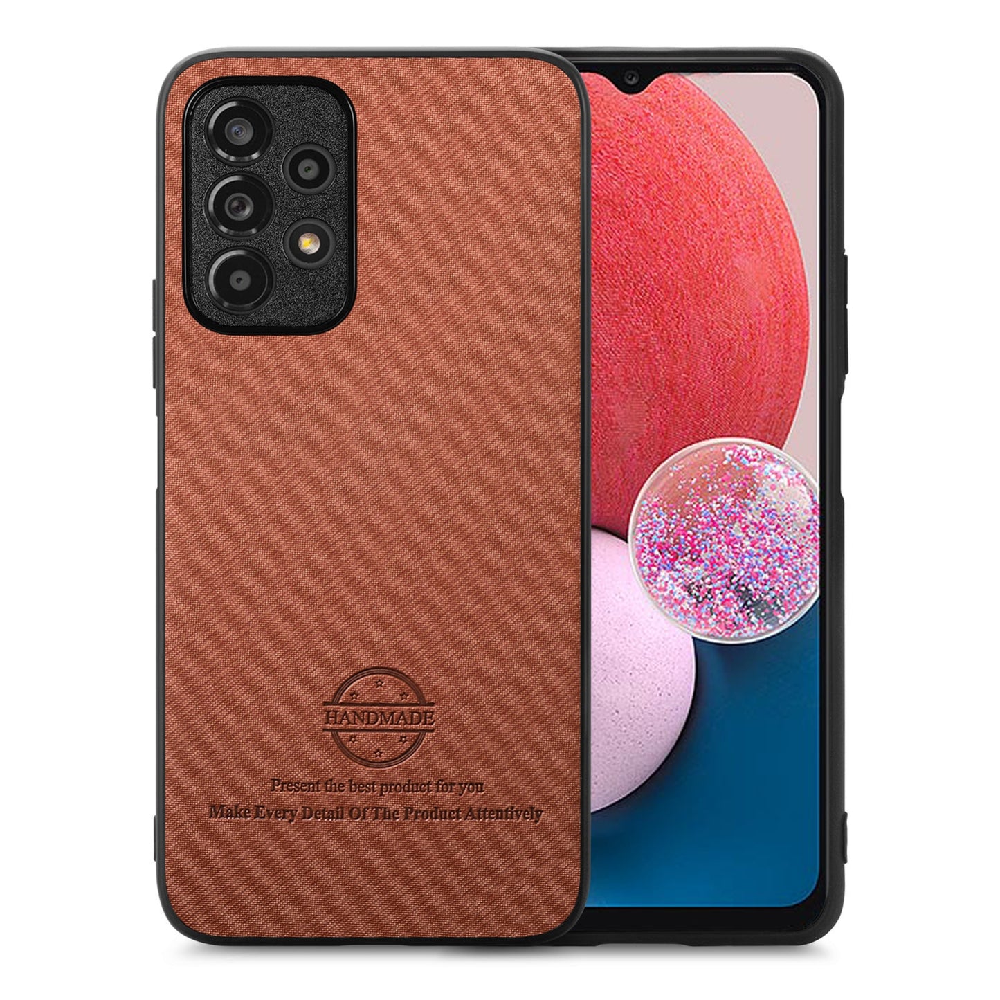 Samsung Galaxy A13 4G Case - Vegan Leather and Twill Fabric Skin with Anti-Scratch and Drop Protection Back Phone Case