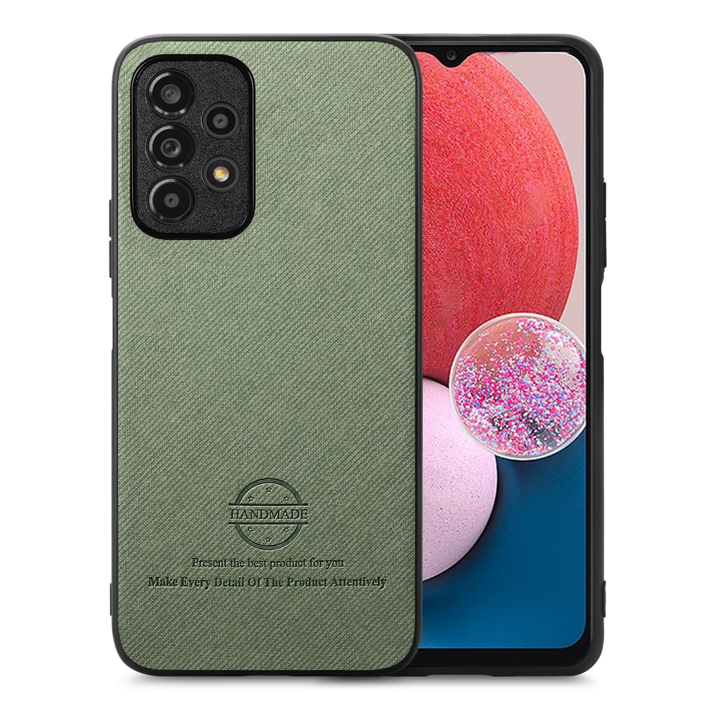 Samsung Galaxy A13 4G Case - Vegan Leather and Twill Fabric Skin with Anti-Scratch and Drop Protection Back Phone Case