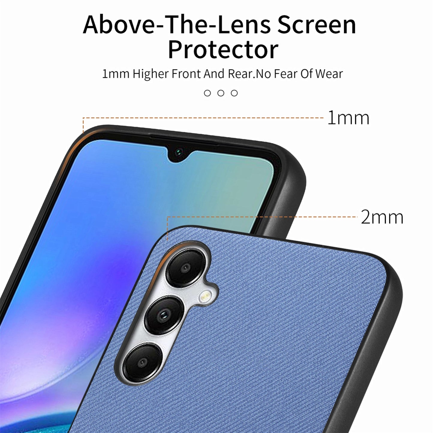 Samsung Galaxy A14 Case - Vegan Leather and Twill Fabric Skin with Anti-Scratch and Drop Protection Back Phone Case