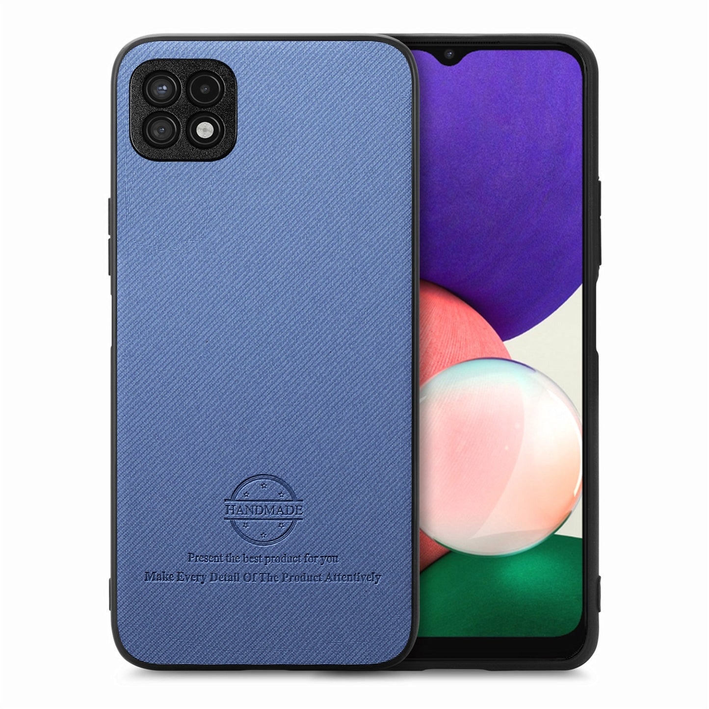 Samsung Galaxy A22 4G Case - Vegan Leather and Twill Fabric Skin with Anti-Scratch and Drop Protection Back Phone Case
