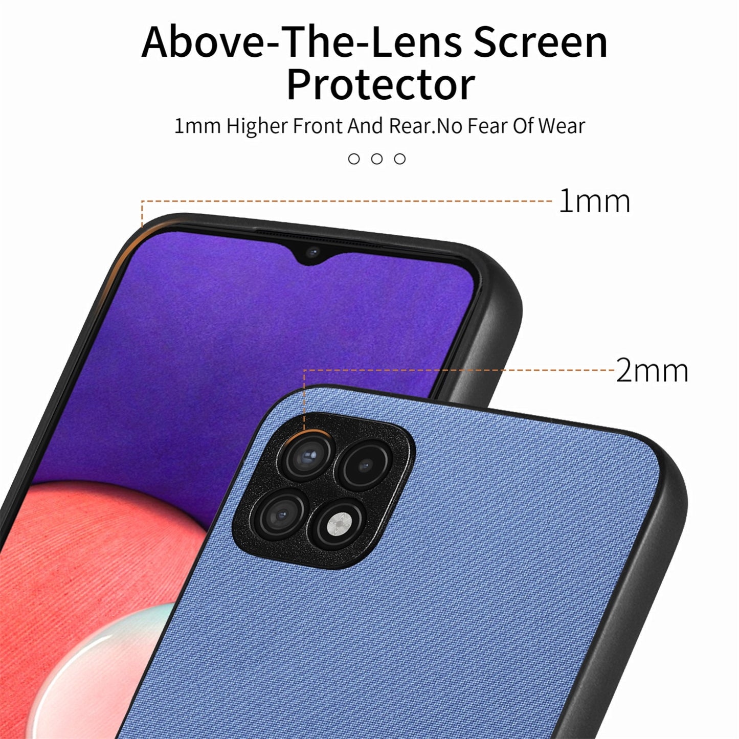 Samsung Galaxy A22 4G Case - Vegan Leather and Twill Fabric Skin with Anti-Scratch and Drop Protection Back Phone Case