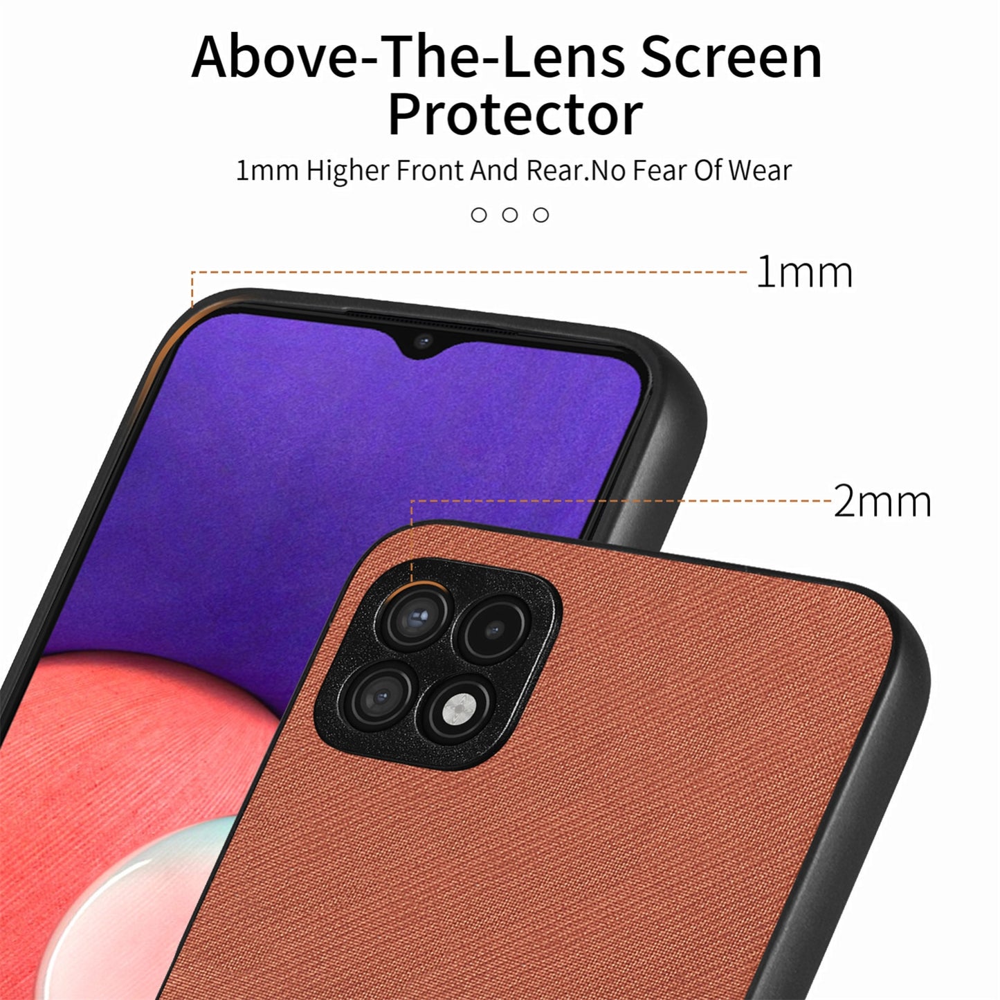 Samsung Galaxy A22 4G Case - Vegan Leather and Twill Fabric Skin with Anti-Scratch and Drop Protection Back Phone Case