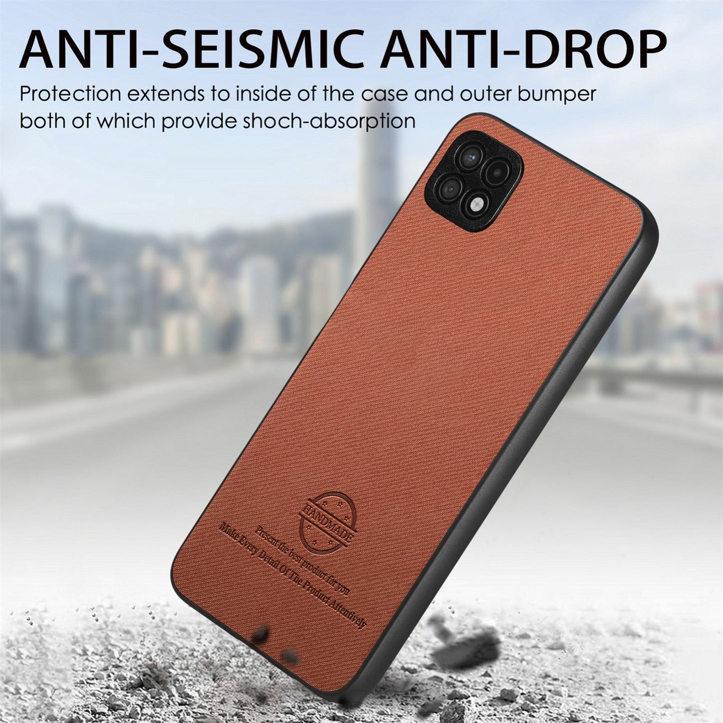 Samsung Galaxy A22 4G Case - Vegan Leather and Twill Fabric Skin with Anti-Scratch and Drop Protection Back Phone Case