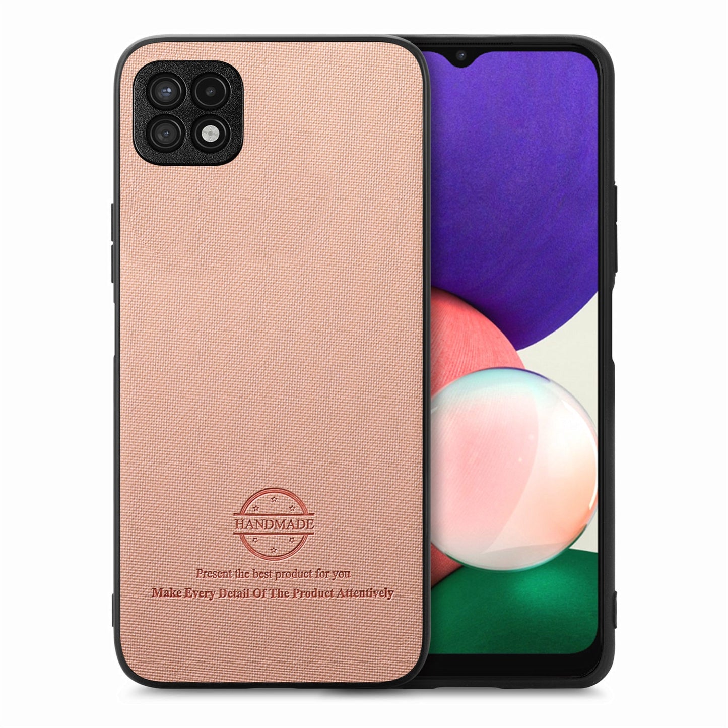 Samsung Galaxy A22 4G Case - Vegan Leather and Twill Fabric Skin with Anti-Scratch and Drop Protection Back Phone Case