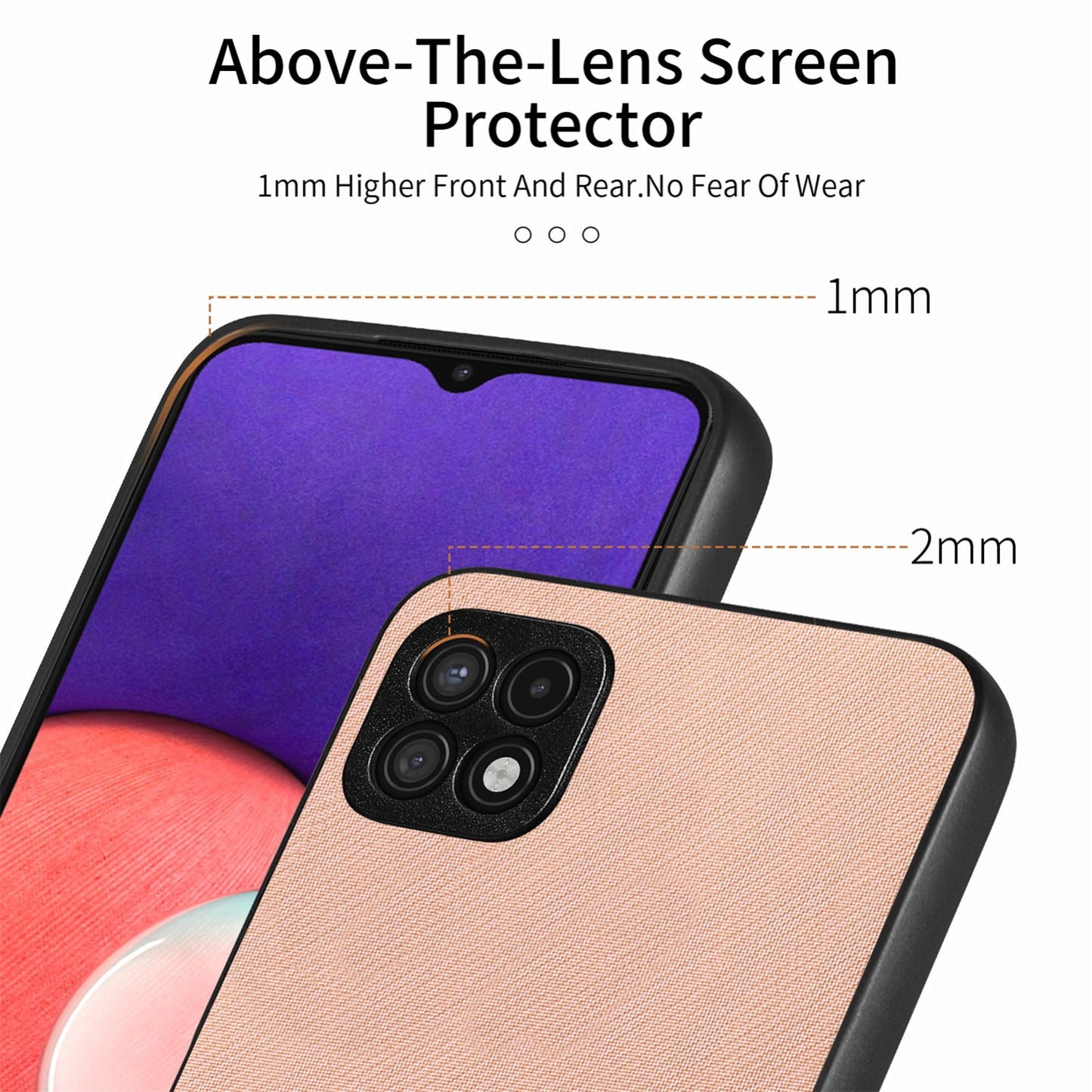 Samsung Galaxy A22 4G Case - Vegan Leather and Twill Fabric Skin with Anti-Scratch and Drop Protection Back Phone Case