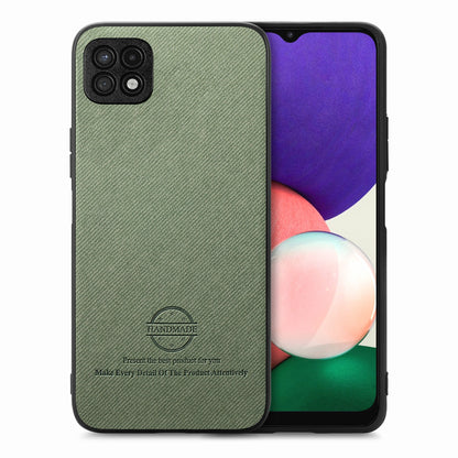 Samsung Galaxy A22 4G Case - Vegan Leather and Twill Fabric Skin with Anti-Scratch and Drop Protection Back Phone Case