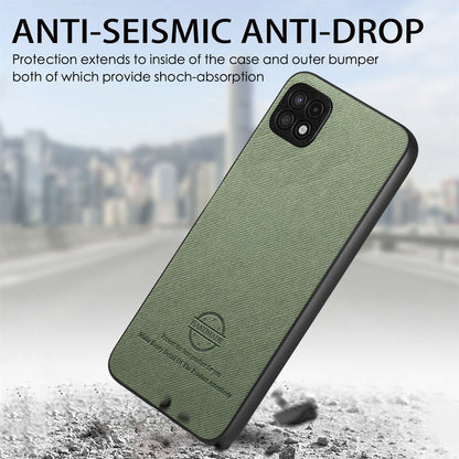Samsung Galaxy A22 4G Case - Vegan Leather and Twill Fabric Skin with Anti-Scratch and Drop Protection Back Phone Case