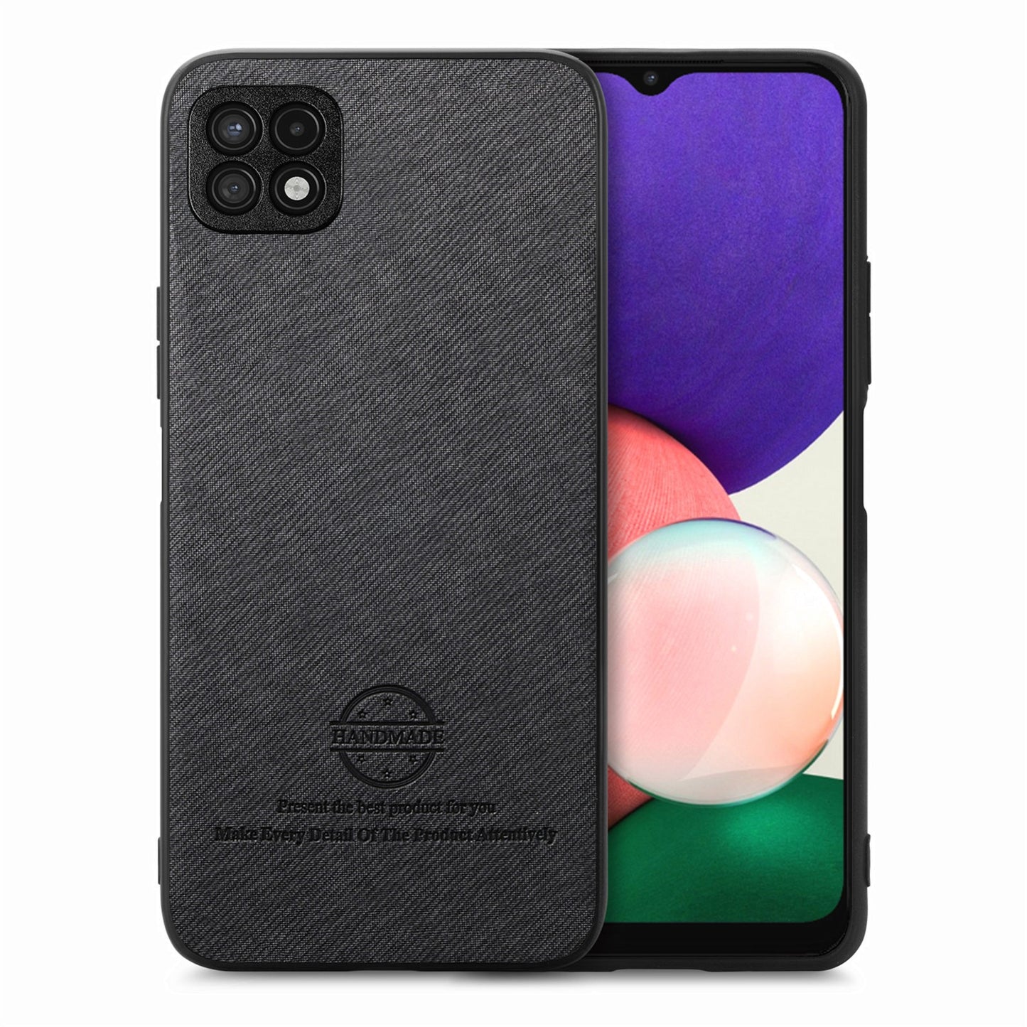 Samsung Galaxy A22 4G Case - Vegan Leather and Twill Fabric Skin with Anti-Scratch and Drop Protection Back Phone Case