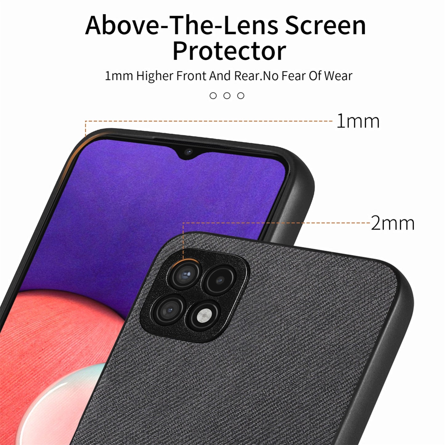Samsung Galaxy A22 4G Case - Vegan Leather and Twill Fabric Skin with Anti-Scratch and Drop Protection Back Phone Case