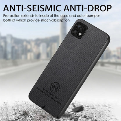 Samsung Galaxy A22 4G Case - Vegan Leather and Twill Fabric Skin with Anti-Scratch and Drop Protection Back Phone Case
