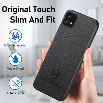 Samsung Galaxy A22 4G Case - Vegan Leather and Twill Fabric Skin with Anti-Scratch and Drop Protection Back Phone Case