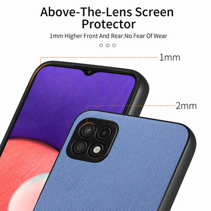 Samsung Galaxy A22 5G Case - Vegan Leather and Twill Fabric Skin with Anti-Scratch and Drop Protection Back Phone Case