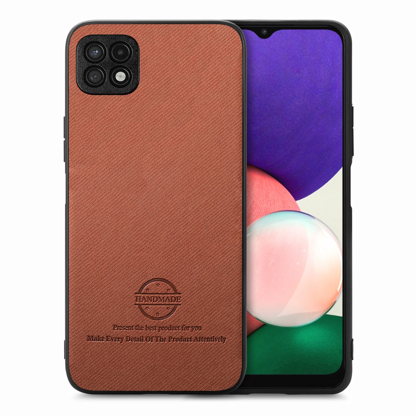 Samsung Galaxy A22 5G Case - Vegan Leather and Twill Fabric Skin with Anti-Scratch and Drop Protection Back Phone Case