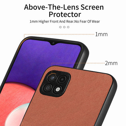 Samsung Galaxy A22 5G Case - Vegan Leather and Twill Fabric Skin with Anti-Scratch and Drop Protection Back Phone Case