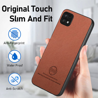 Samsung Galaxy A22 5G Case - Vegan Leather and Twill Fabric Skin with Anti-Scratch and Drop Protection Back Phone Case