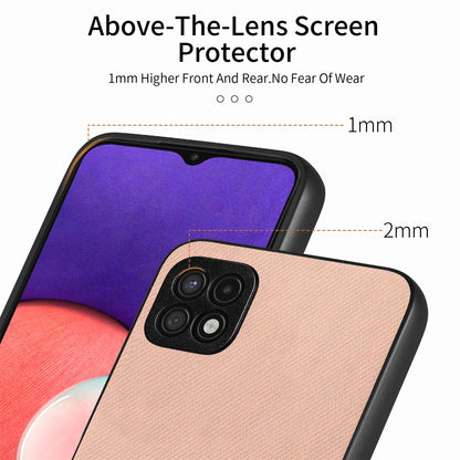 Samsung Galaxy A22 5G Case - Vegan Leather and Twill Fabric Skin with Anti-Scratch and Drop Protection Back Phone Case