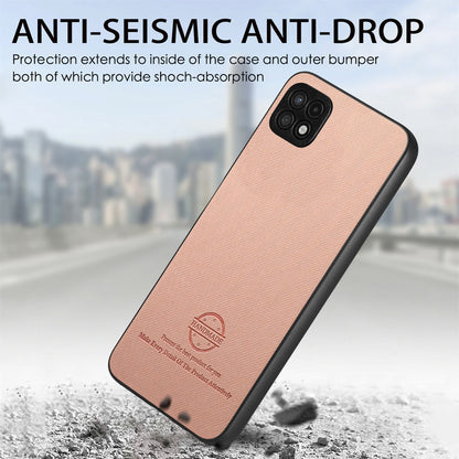 Samsung Galaxy A22 5G Case - Vegan Leather and Twill Fabric Skin with Anti-Scratch and Drop Protection Back Phone Case