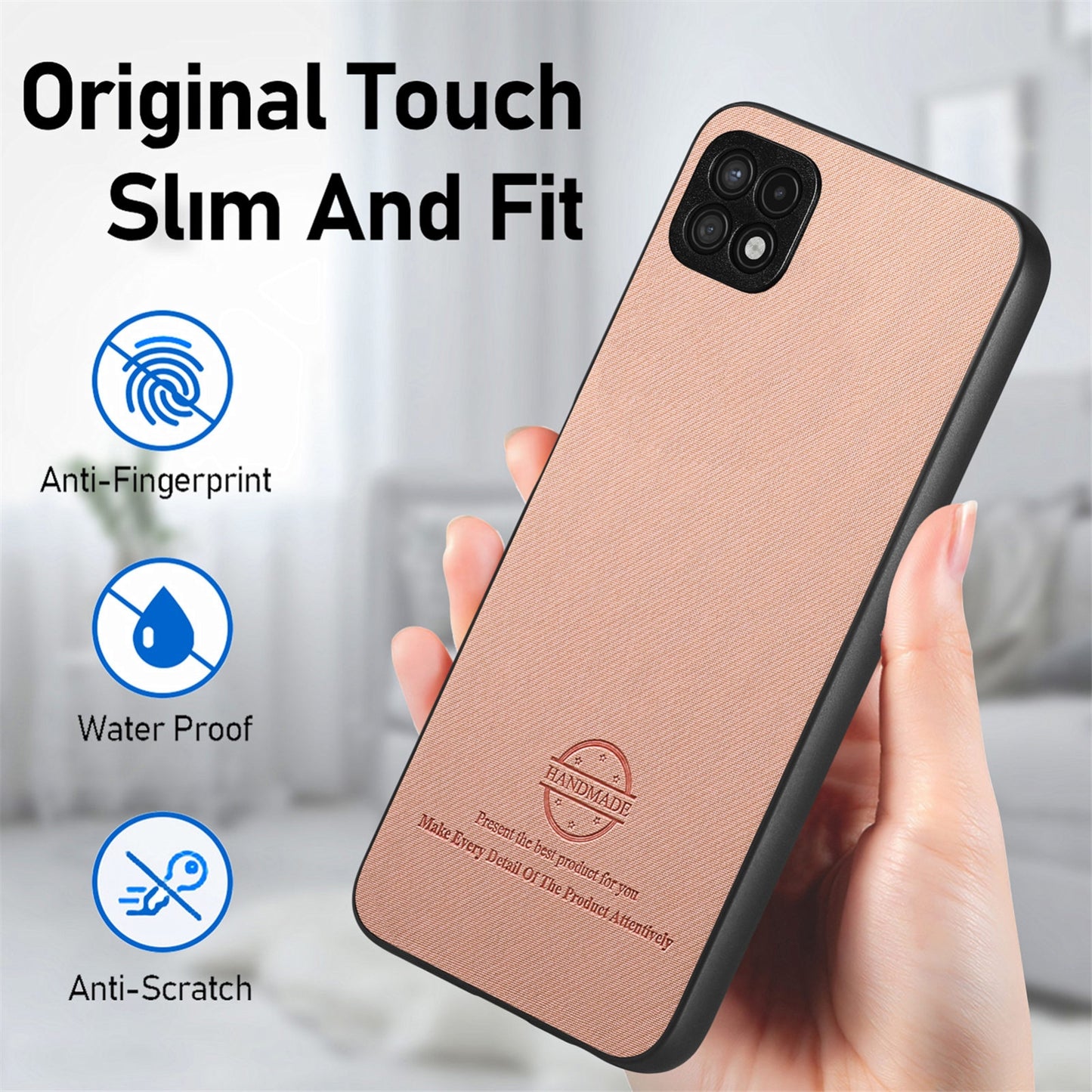 Samsung Galaxy A22 5G Case - Vegan Leather and Twill Fabric Skin with Anti-Scratch and Drop Protection Back Phone Case