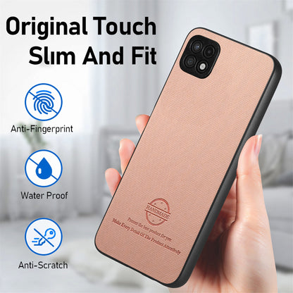 Samsung Galaxy A22 5G Case - Vegan Leather and Twill Fabric Skin with Anti-Scratch and Drop Protection Back Phone Case