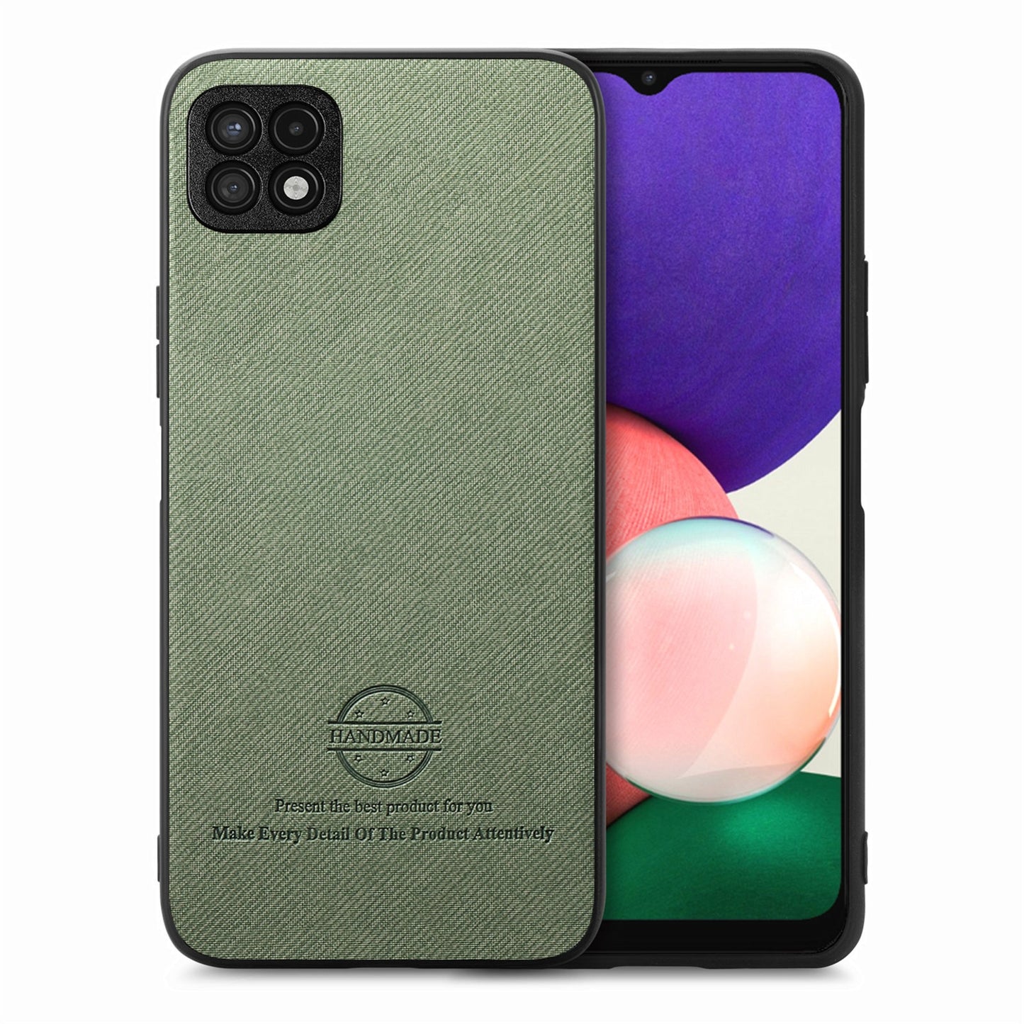 Samsung Galaxy A22 5G Case - Vegan Leather and Twill Fabric Skin with Anti-Scratch and Drop Protection Back Phone Case
