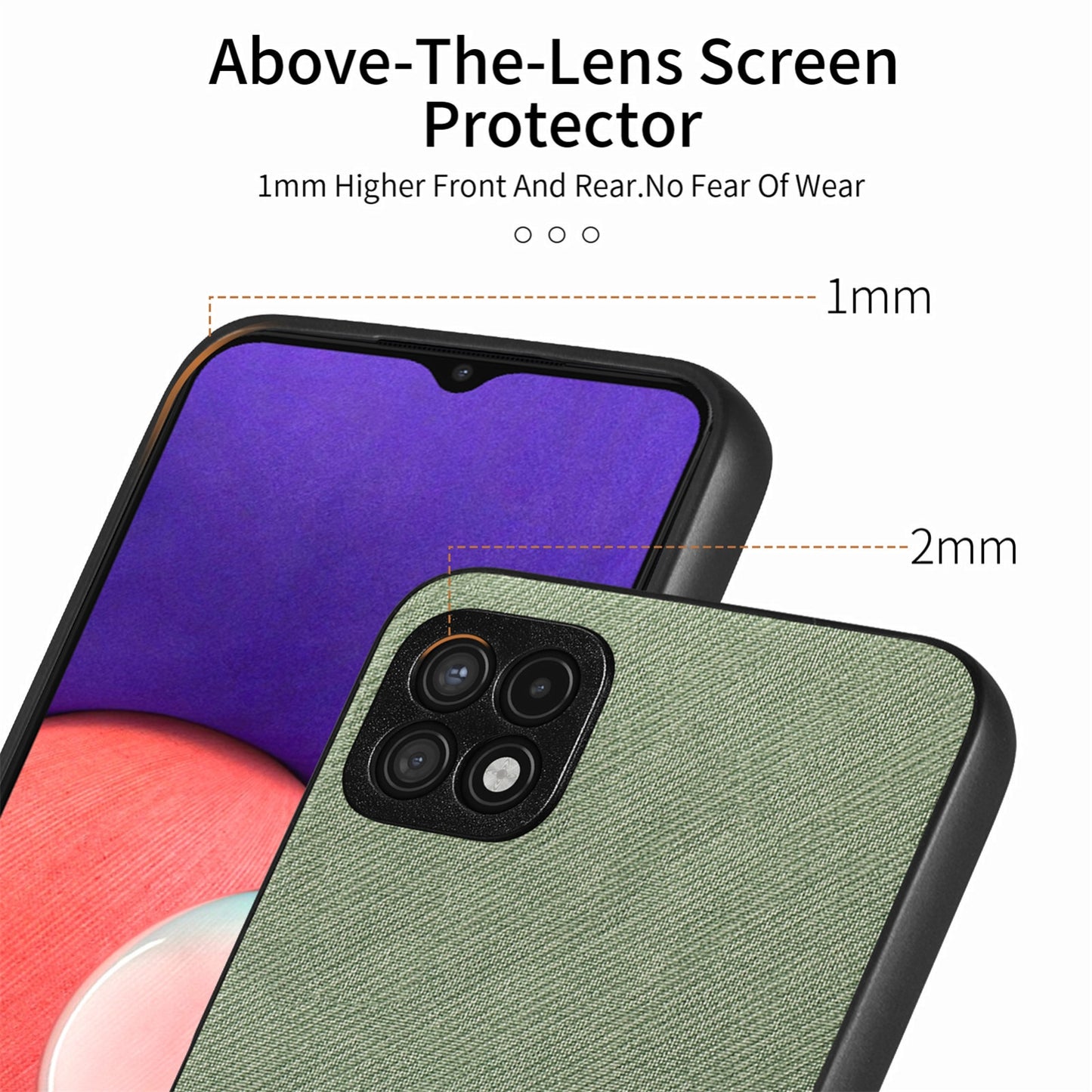 Samsung Galaxy A22 5G Case - Vegan Leather and Twill Fabric Skin with Anti-Scratch and Drop Protection Back Phone Case