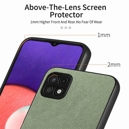 Samsung Galaxy A22 5G Case - Vegan Leather and Twill Fabric Skin with Anti-Scratch and Drop Protection Back Phone Case